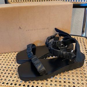 Anthropologie Black Flatform Sandals Size 6